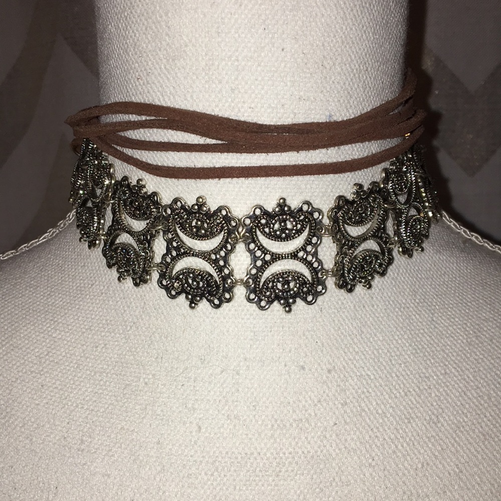 Brown & Silver Wrap Boho Choker